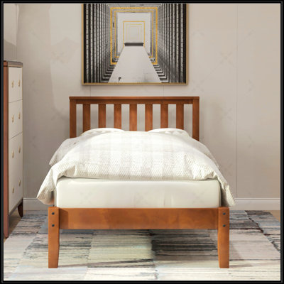 Wood Platform Bed With Headboard/Wood Slat Support