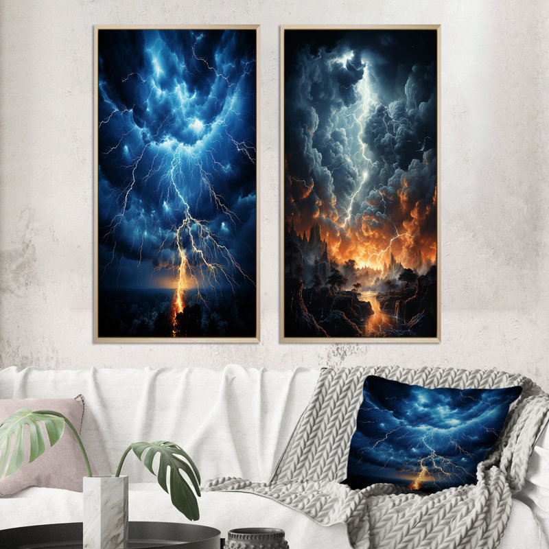 «Lightning Dynamic Illumination» - 2 pièces, H 32 po x l 32 po, Encadrement brun