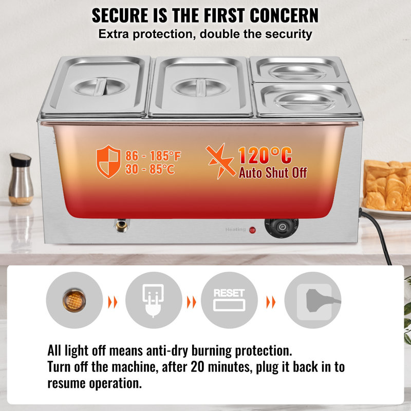 4-Pan Commercial Food Warmer, 16.4QT Electric Steam Table, 1200W Professional Countertop Stainless Steel Buffet Bain Marie With 86-185°F Temp Control For Catering And Restaurants, Silver