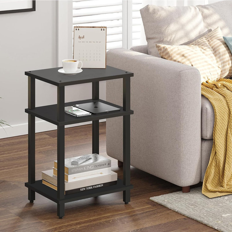 Table de bout, table d'appoint, table de chevet, tablette de rangement à 3 niveaux, table basse pour petit espace, salon, chambre à coucher Tb01bk049