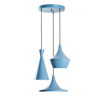 Elegant Light Blue Chandelier, Metal Body, 17.7 in Diameter | Adjustable Height 17.7 - 53.1 in | Three E27 Sockets (Max 40W) | Perfect for Living Room & Dining Room Decor, Stylish & Functional Lighting Fixture
