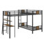 Lit superposé simple en forme de L robuste en métal avec bureau mezzanine et tablettes de rangement
