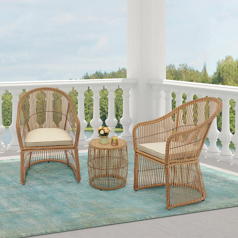 Hekla Lustig 3 Piece Rattan Seating Group with Cushions, Natural