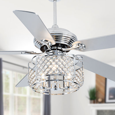 Oaks Aura 52" Reversible Crystal Ceiling Fan Remote 6-Speed DC Motor Ceiling Lighting