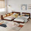 Double Twin Size Bed Frame with Storage,Twin Floor Bed with Light & Charging Station-1947203350