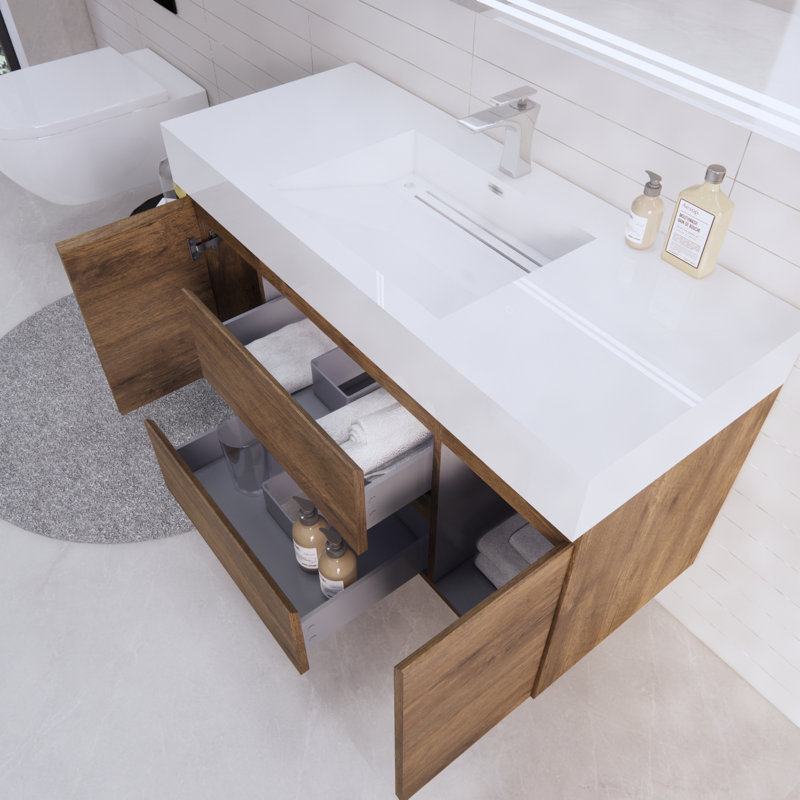 Babajide Bathroom Vanity with Acrylic Top, Rosewood