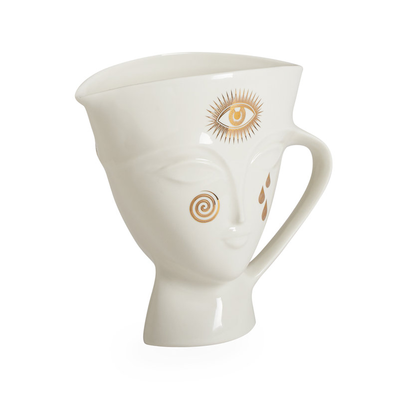 White and Gold Porcelain Muse Face Pitcher