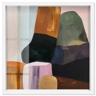 «Stacked Rocks I Shadowbox Print», art mural Boho par Art Remedy, cadre blanc, 21 x 21