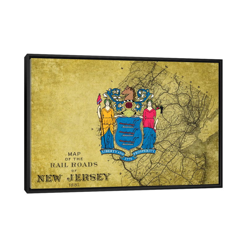 Drapeaux du New Jersey, impression sur toile, H 18 po x l 26 po x P 1,5 po, Toile encadrée noire, Pas de tapis