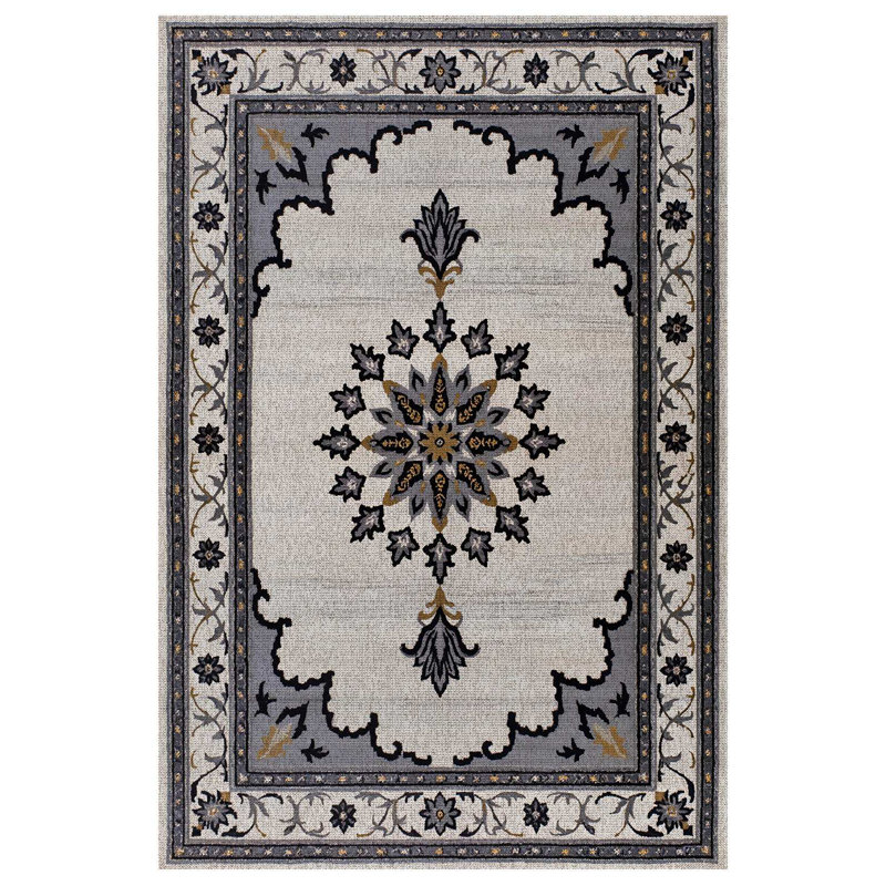 Isabel Collection Digital Print Cotton-Polyester Gray Moroccan Rug, Round 6'7"