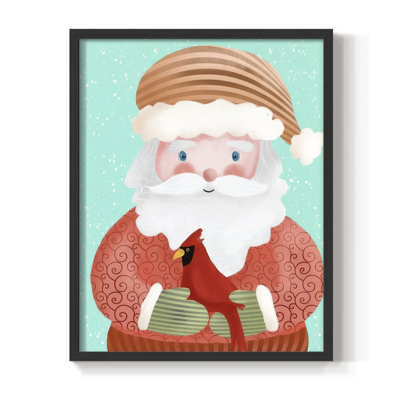 Santa Pack I Framed Print - Solid Wood, 11'' H x 9'' W, Black