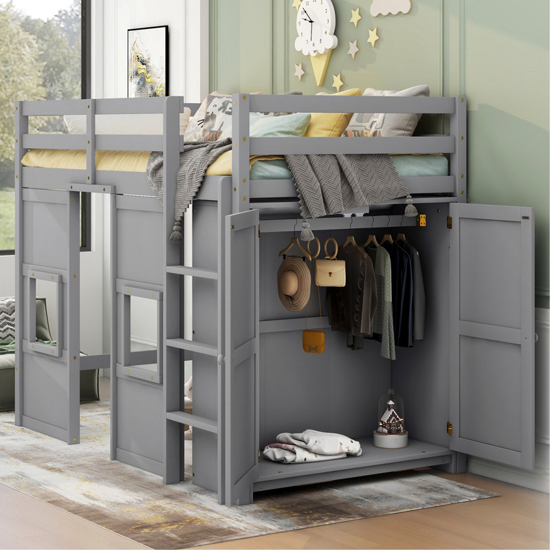 Lit mezzanine avec rangement intégré 58,5 po, Gris