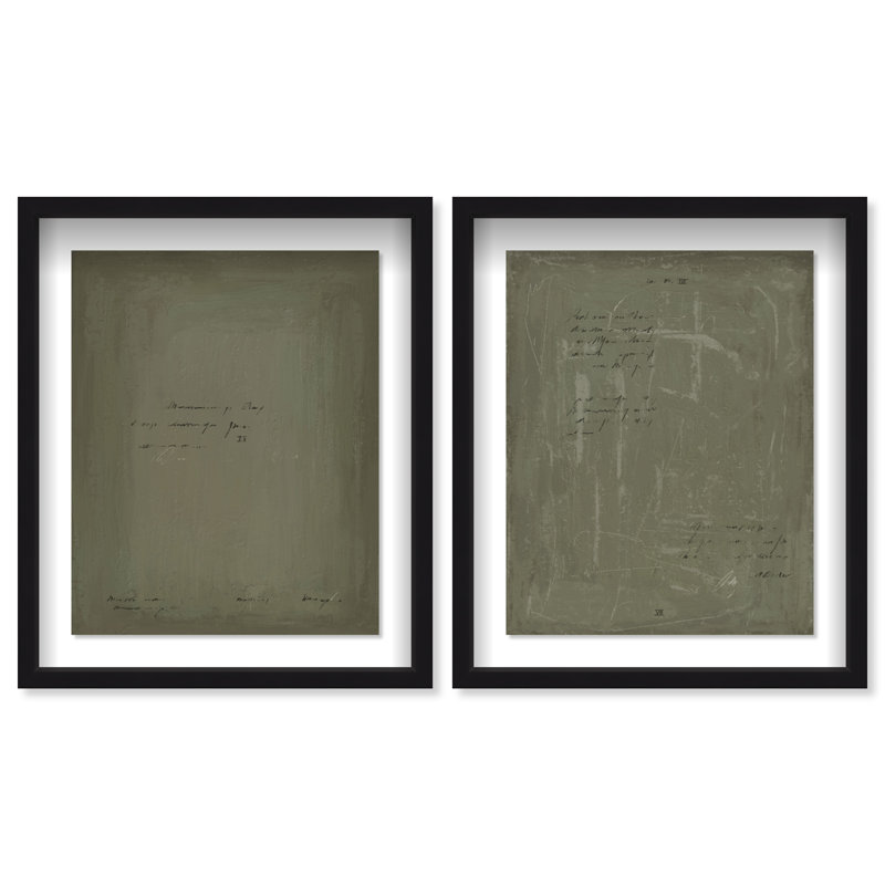 Olive Notes Set Shadowbox Abstract Print by Oliver Gal, Black Frame, 16 x 20, 21.5"H x 25.5"W, Black Shadowbox