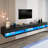 94.5" Wall Mounted Floating Tv Stand With Led Lighting And Built In Power Outlet Modern High Gloss Entertainment Center With Open Storage Shelves-1374598824