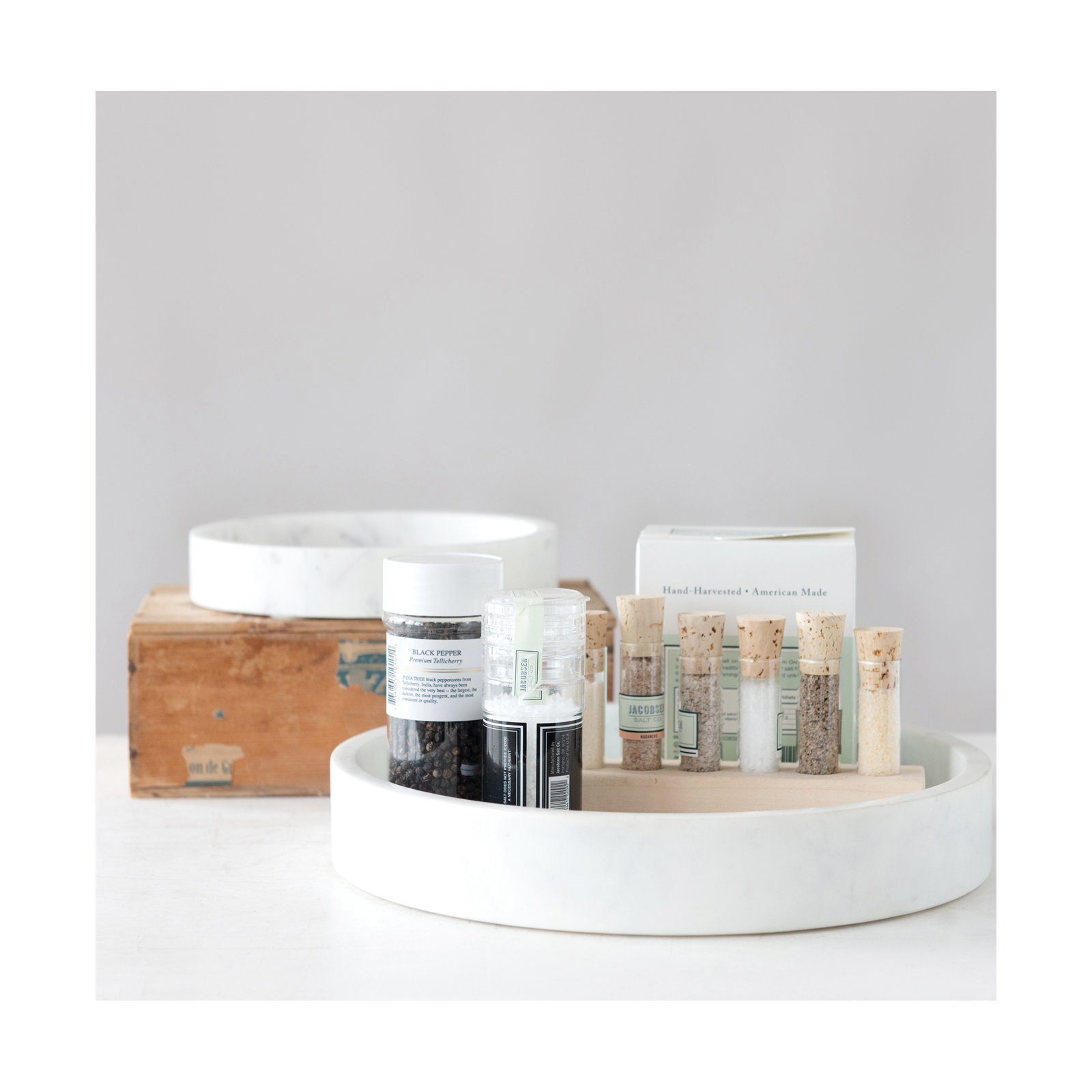 Genelda Modern Marble Tray - Set of 1, White, 12" W x 12" D x 2" H