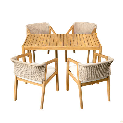 Ensemble de salle à manger d'extérieur en bois d'acacia de 5 pièces, ensemble de mobilier de salle à manger avec 1 table et 4 chaises