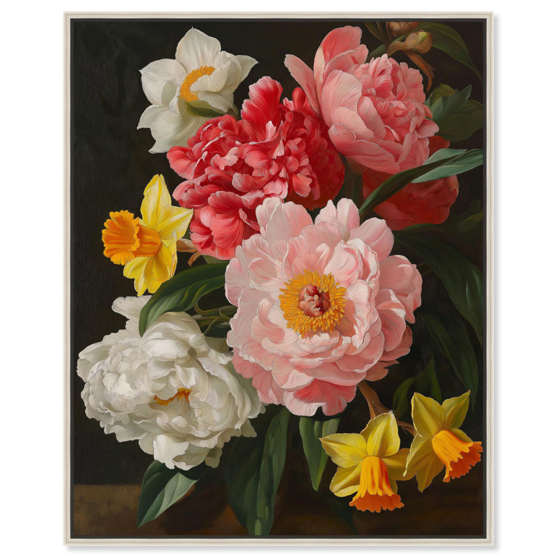 «Garden's Glory Canvas Dark Elegant Florals» par Art Remedy, H 37 po x l 31 po, Cadre argenté