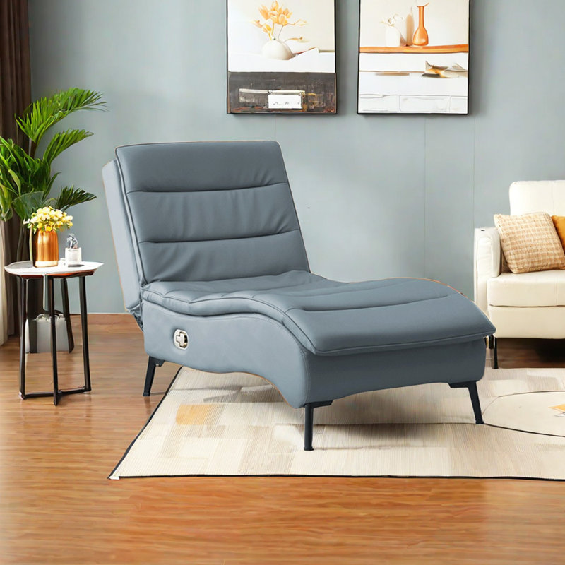 Murium Faux Leather Chaise Lounge, Blue Gray