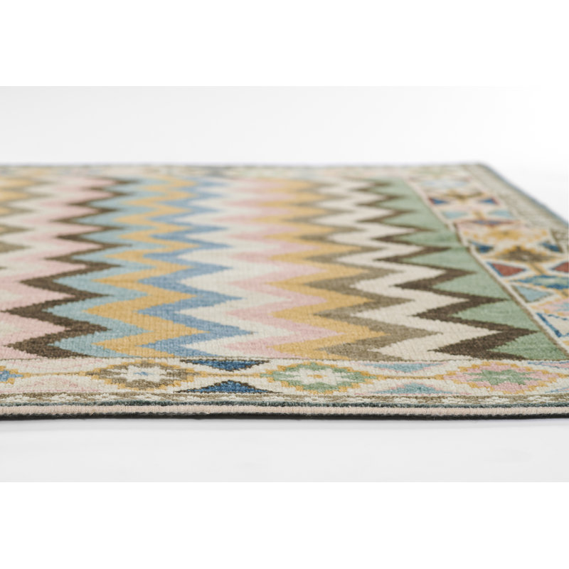 Union Rustic Lakita Geometric Hand Knotted Wool Multi-Colored Area Rug 9' X 12', Rectangle 5' x 8'
