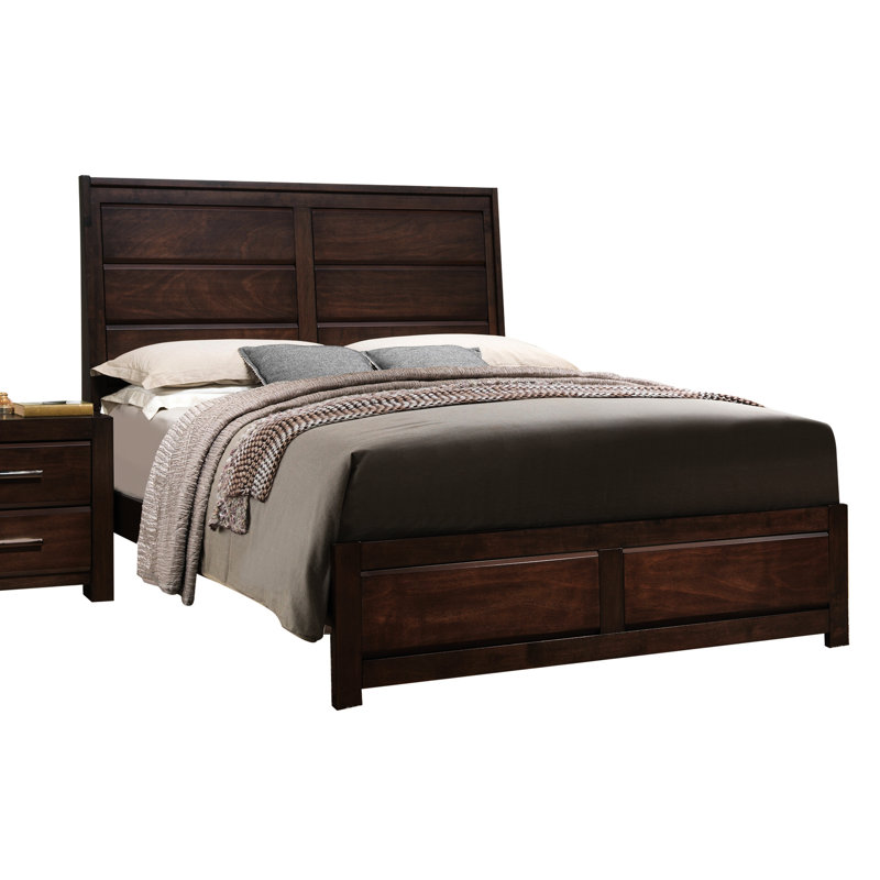 Queen Walnut Panel Bed With Convenient Storage And Stable Mattress Support Classic