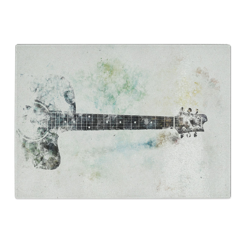 Tempered Glass Acoustic Guitar Watercolour Chopping Board, 20 cm x 28.5 cm