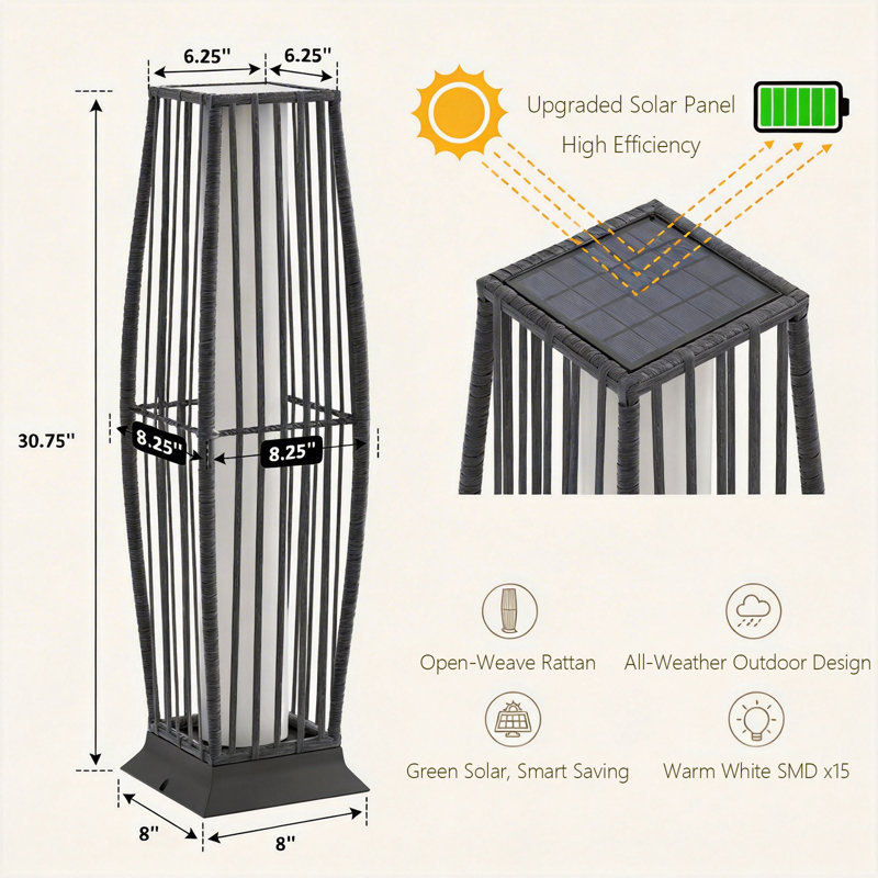  Ensemble de 2 lampes sur pied en rotin à énergie solaire 30,75 po (ensemble de 2), Gris