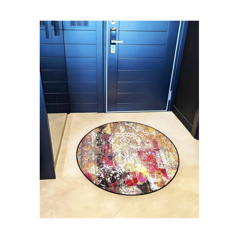 Yellow Pink Traditional Moroccan Ethnic Area Rug, Round 2'8"