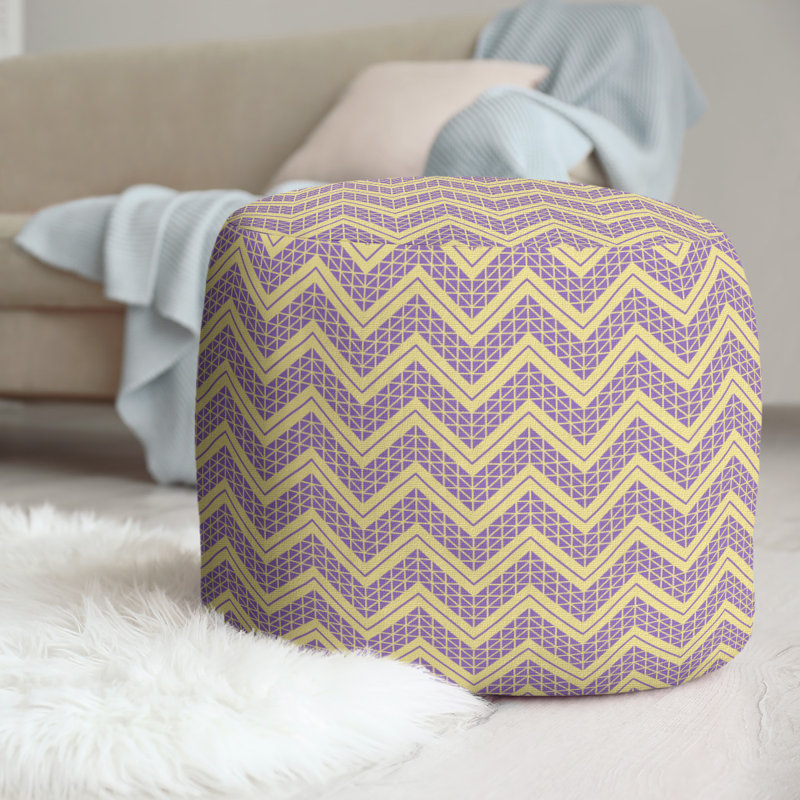 Upholstered Pouf, Yellow/Purple