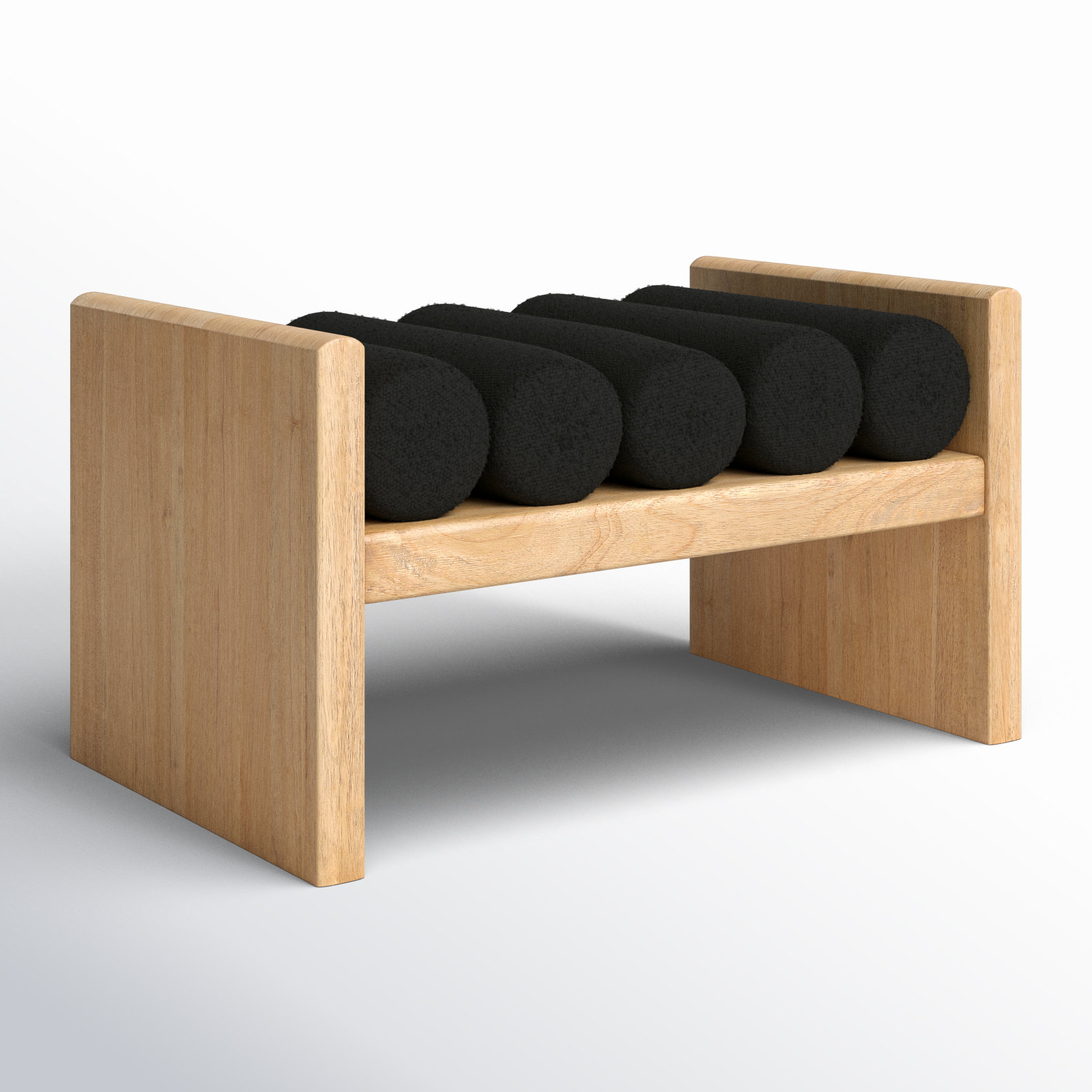Reeves Boucle Wood Bench, 18" H x 32" W x 19" D, Black Boucle Fabric / Natural Finish