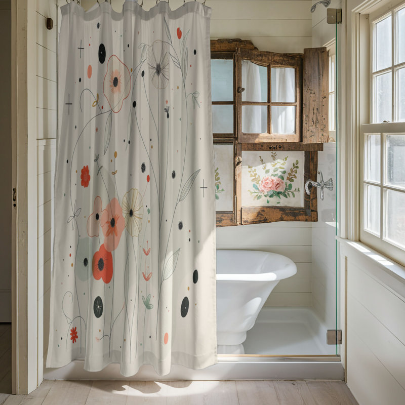 Rideau de douche standard 1 pièce Sketch Blooms, H 74 po x l 71 po