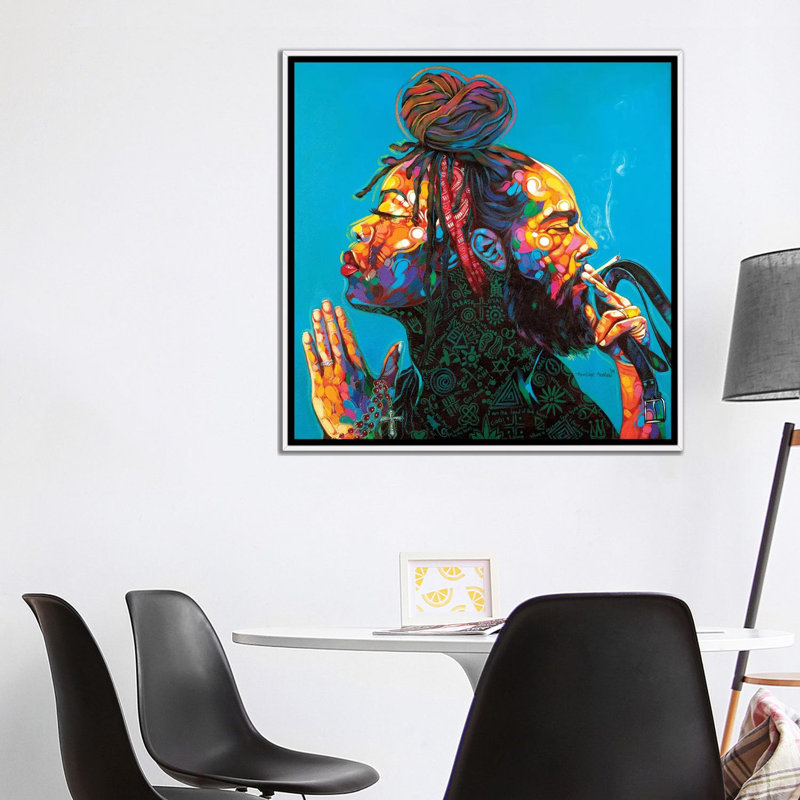 Reproduction d’art à motif d’œuvre d’art, Pas de tapis, H 37 po x l 37 po x P 1,5 po, Toile blanche encadrée