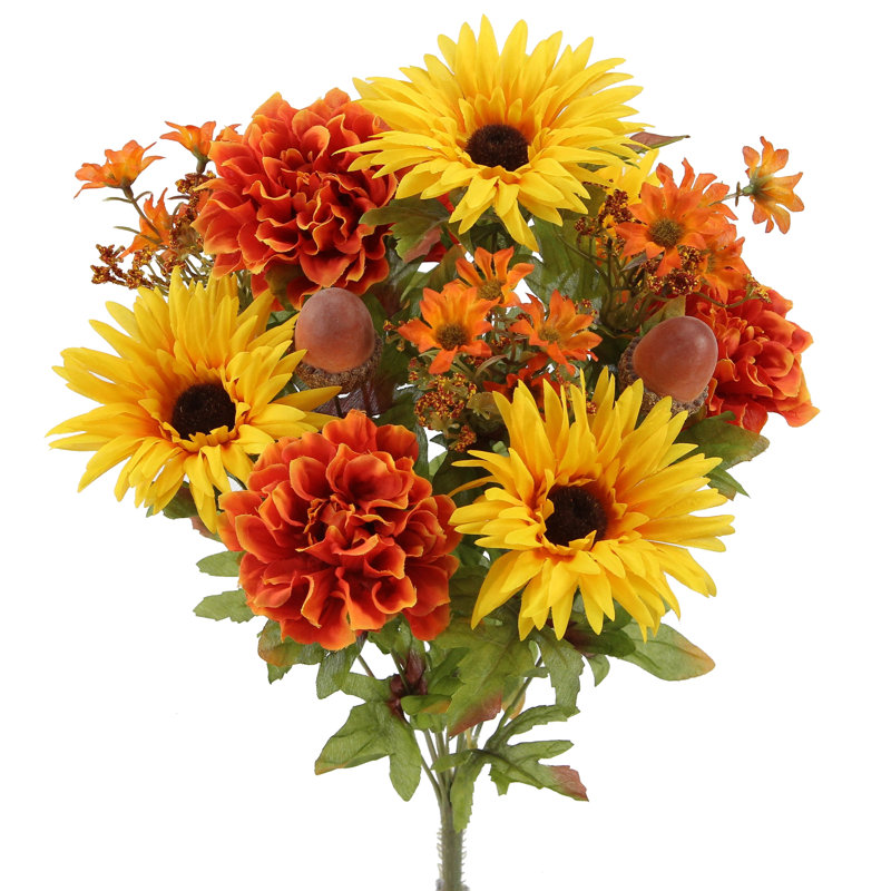 Artificial Mixed Assortment, Marigold and Gerbera Daisy Floral Arrangement, Gold/Orange