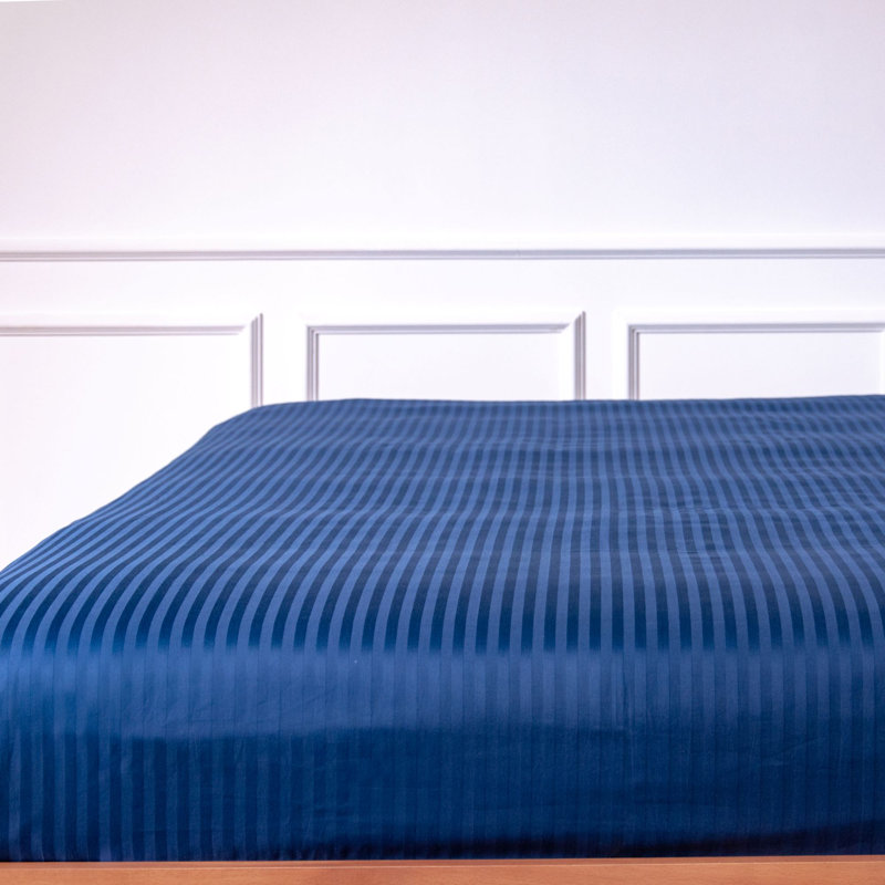 Mix & Match Bundle 200 Thread Count Striped Turkish Cotton Sateen Flat Sheet, Navy Blue