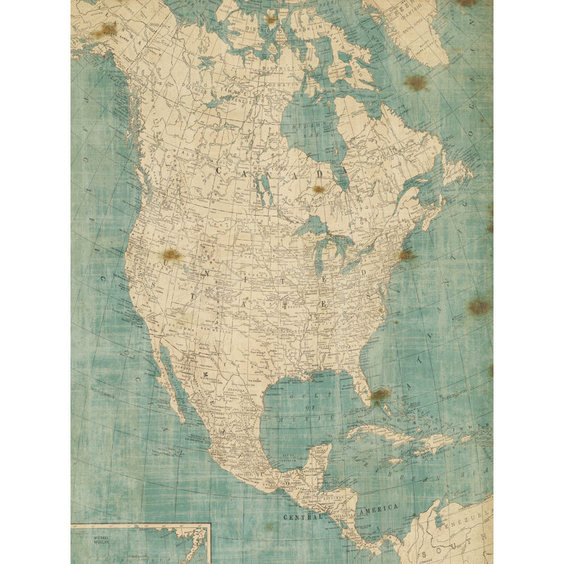 «North America Map» par Michael Mullan, reproduction sur toile tendue, H 40 po x l 30 po