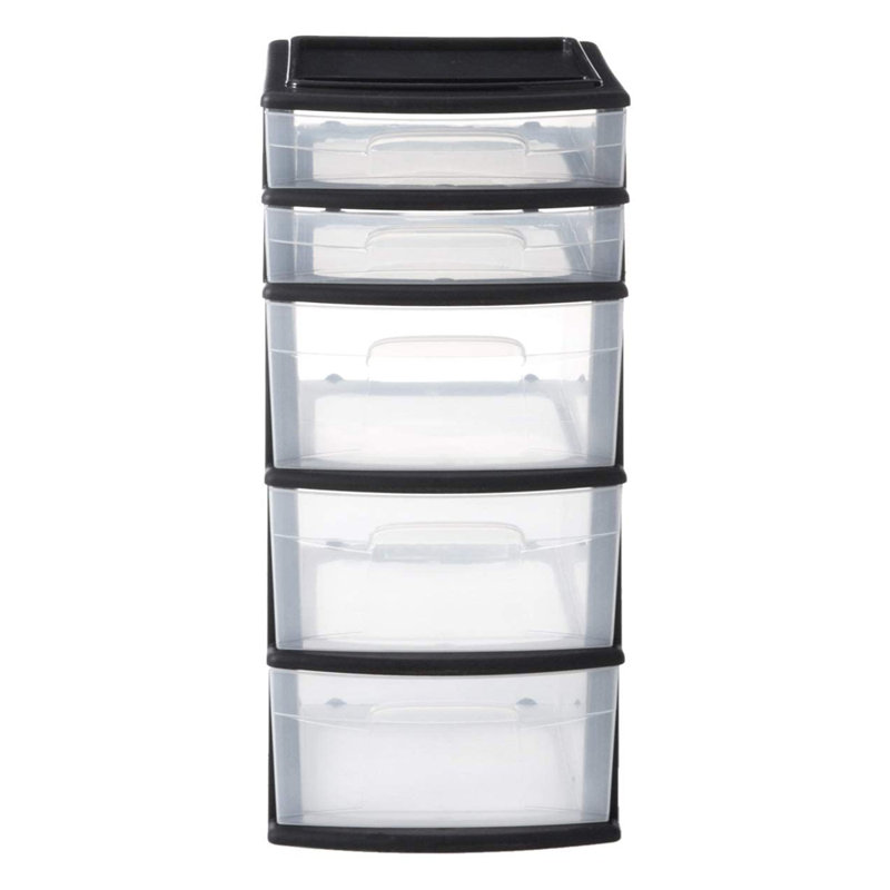 HOMZ 2-Pack Bin Organizer Tower, Clear Plastic Storage with Drawers, Medium Storage Containers for Dorm, Home, and Office, 5