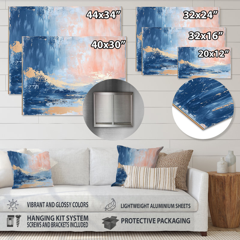 Parallel Beach of Abstract Coastal Landscape III - Art mural minimaliste abstrait en métal, H 24 po x l 32 po