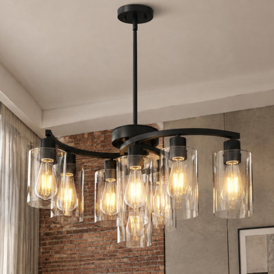 Luminaire suspendu industriel 9 lumières avec verre transparent