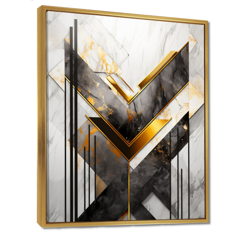 Chevron triangulaire doré - art mural géométrique, H 32 po x l 16 po x P 1 po, Toile avec cadre flottant or