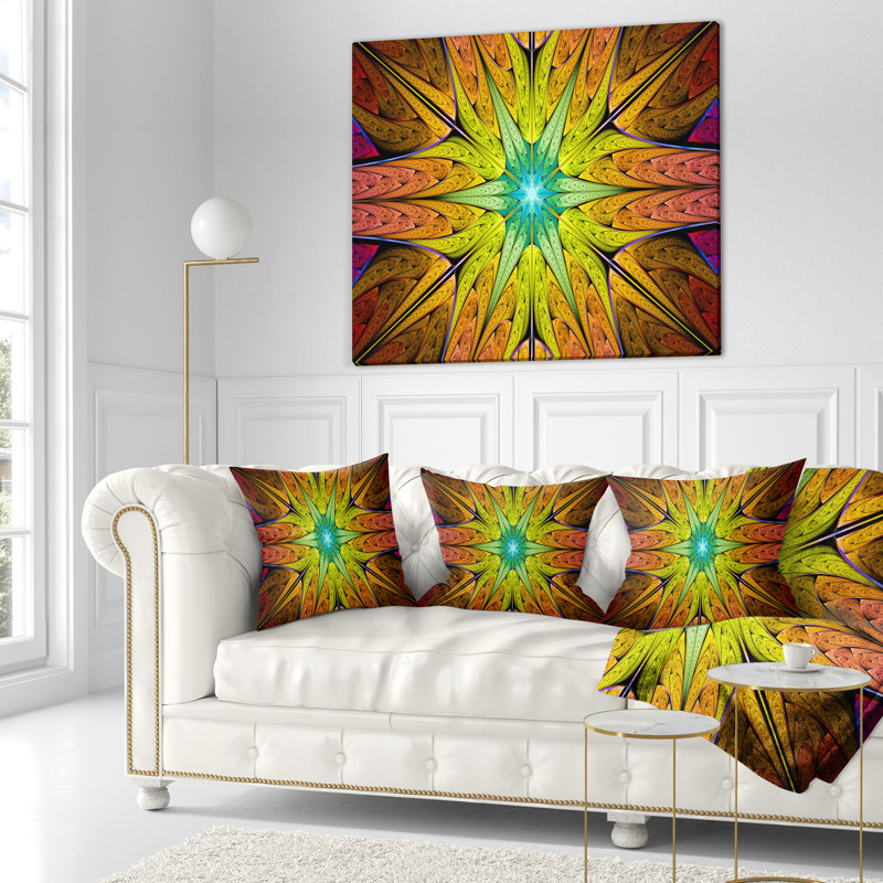Coussin abstrait à motif abstrait fractal, 18 po x 18 po, Jaune, Coussin décoratif