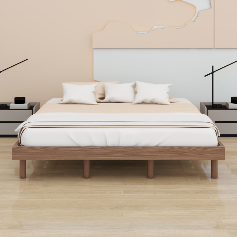 Modern Design Floating Platform Bed Frame, Walnut, Queen