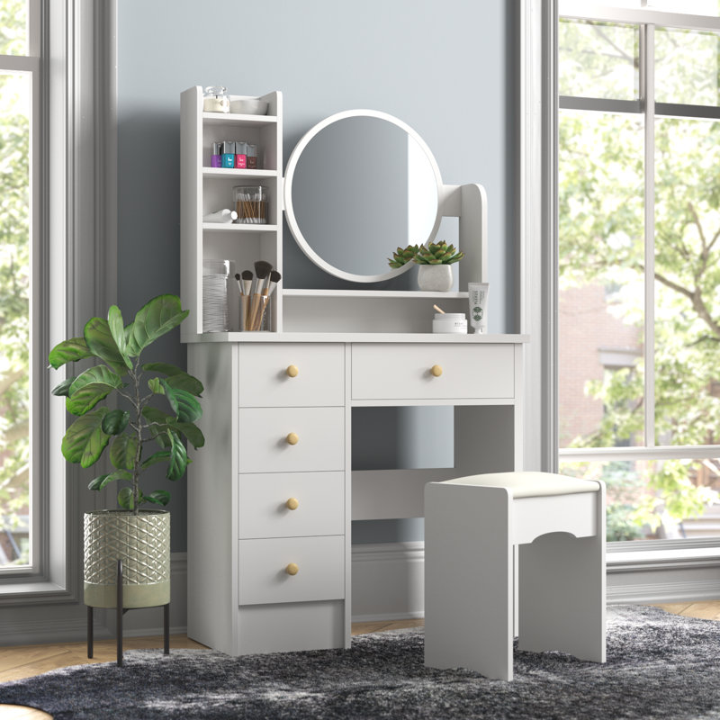 Litzy 53.1'' Vanity with Stool and Mirror, White