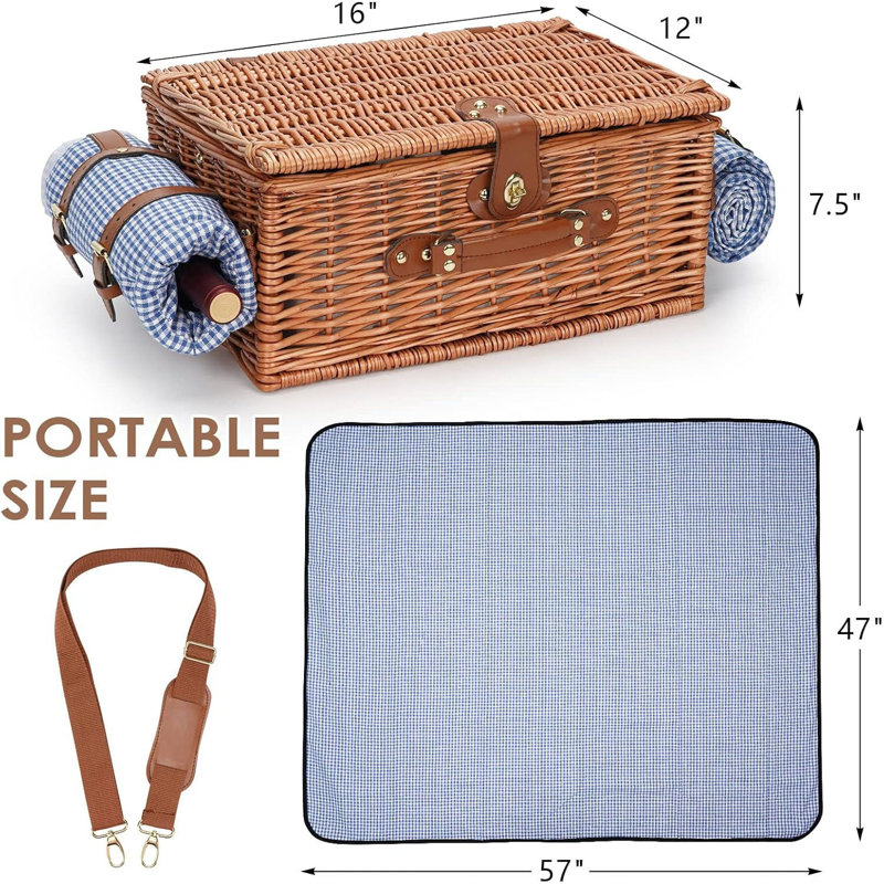 Panier de pique-nique isolé pour 4 personnes, Bleu