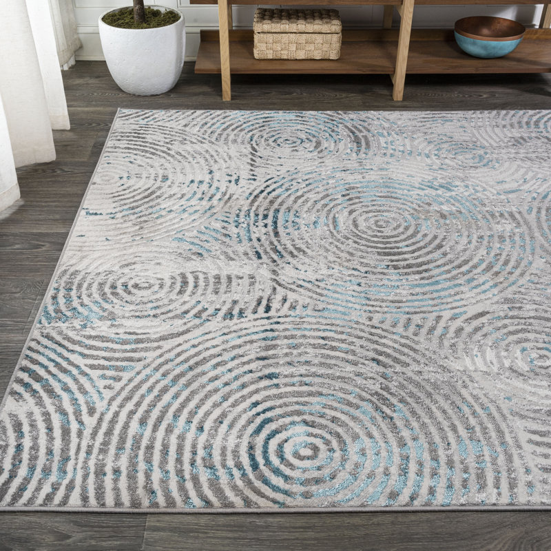 Twinar Modern Abstract Gray/Turquoise Rug, Rectangle 7'8" x 10'