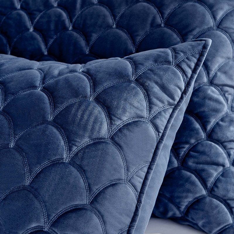 Velvet Quilt Set, Full Quilt + 2 Standard  Shams, Navy