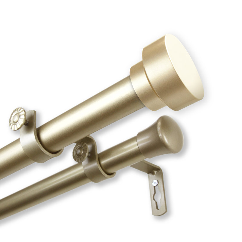 Steel Adjustable 1'' Double Curtain Rod, 28"-48"W, Light Gold
