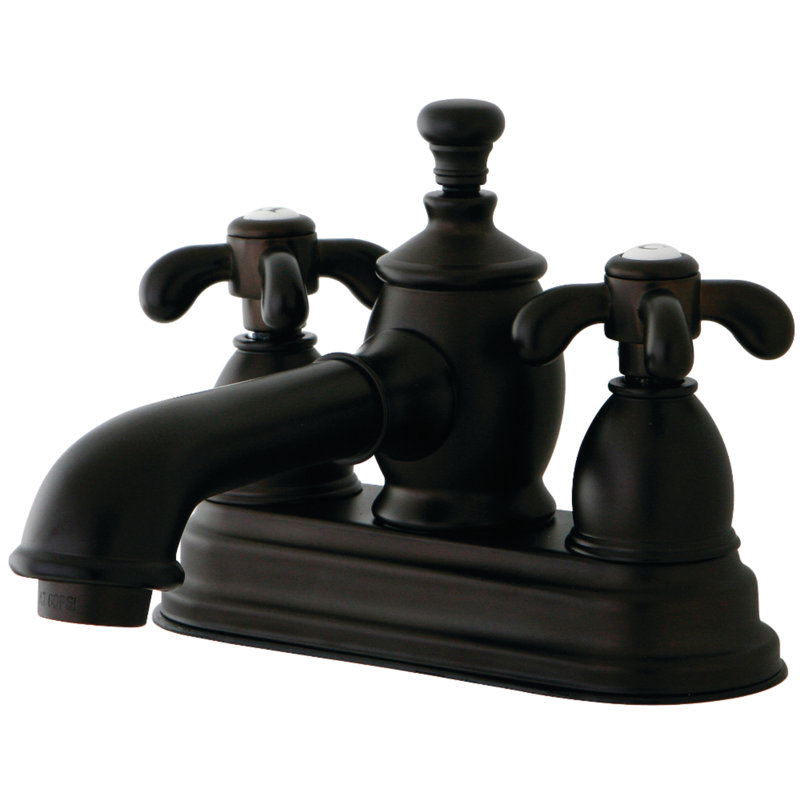 Kingston Brass French Country Two-Handle 3-Hole Deck Mount 4" Centerset Bathroom Faucet with Brass Pop-Up, Oil Rubbed Bronze