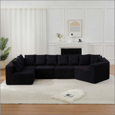 Canapé modulaire extra large en L à assise profonde en tissu chenille modulaire avec 11 coussins inclinables incurvés sur le plancher sans assemblage requis