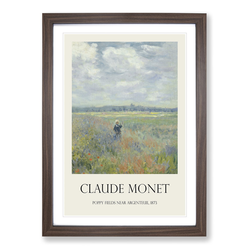 Poppy Fields Near Argenteuil Print by Claude Monet - Picture Frame Painting, Walnut Framed, 65cm H x 48cm W x 2cm D