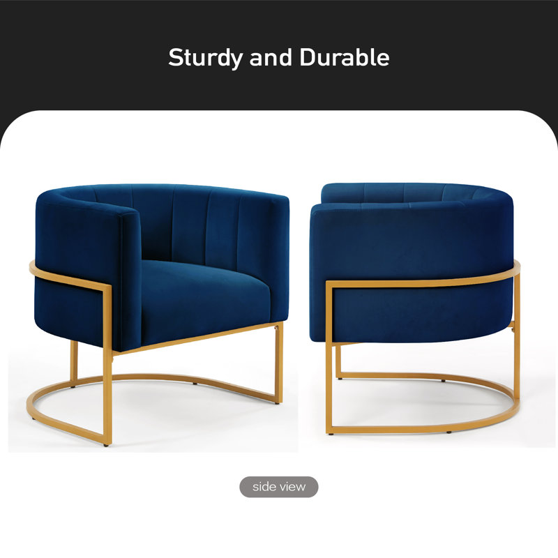 Fauteuil demi-tonneau en velours 28,25 po Vanjo, Velours bleu marine
