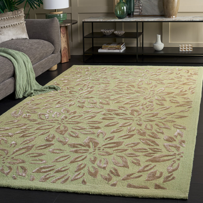 Tapis vert en laine touffeté à la main Bourque, Rectangle 5 pi x 8 pi